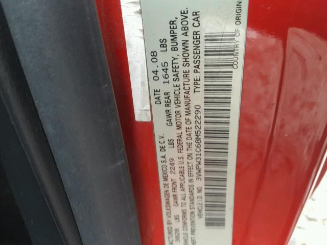 3VWPW31C68M522290 - 2008 VOLKSWAGEN NEW BEETLE 红色 照片 10