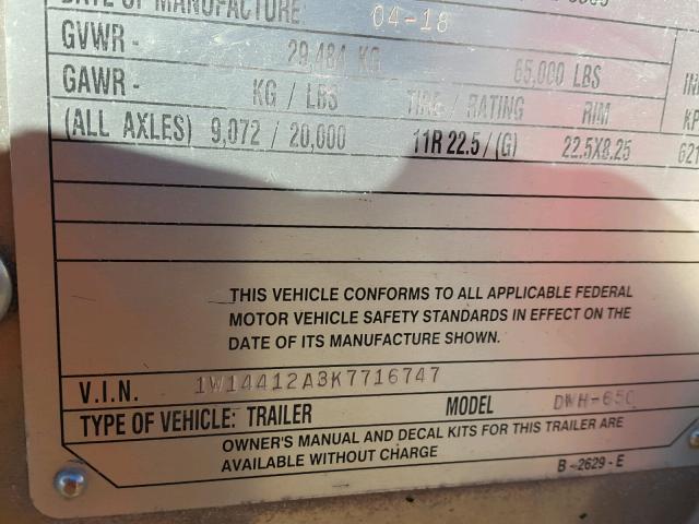 1W14412A3K7716747 - 2019 WILSON TRAILER WHITE photo 10