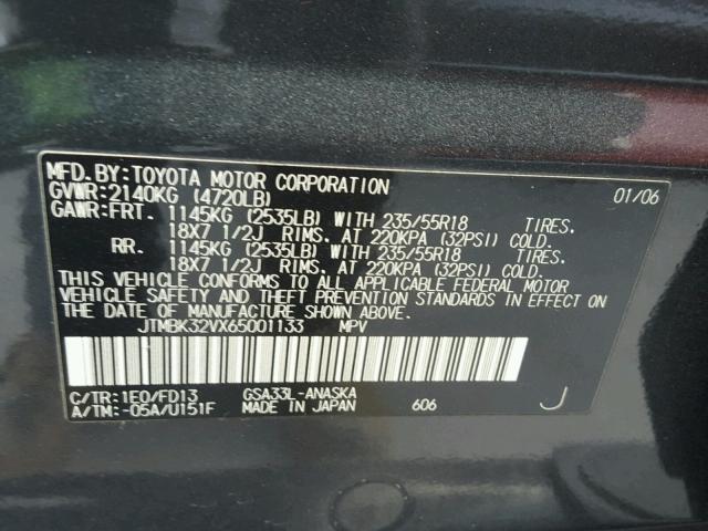 JTMBK32VX65001133 - 2006 TOYOTA RAV4 SPORT GRAY photo 10