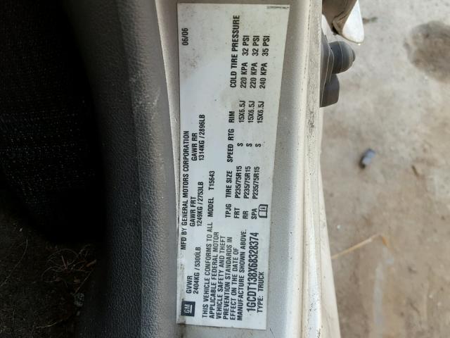 1GCDT138X68328374 - 2006 CHEVROLET COLORADO TAN photo 10