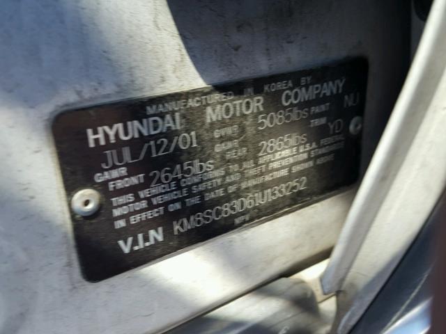 KM8SC83D61U133252 - 2001 HYUNDAI SANTA FE G WHITE photo 10