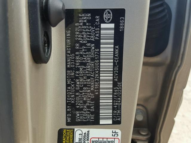 4T1BE32K45U061776 - 2005 TOYOTA CAMRY LE GOLD photo 10