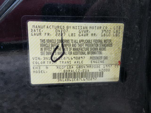 3N1AB61E87L690897 - 2007 NISSAN SENTRA 2.0 BLACK photo 10