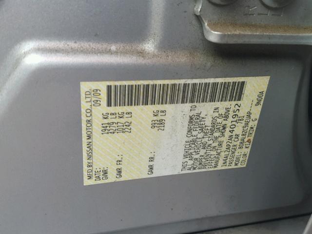 1N4AL2AP2AN401952 - 2010 NISSAN ALTIMA BAS SILVER photo 10