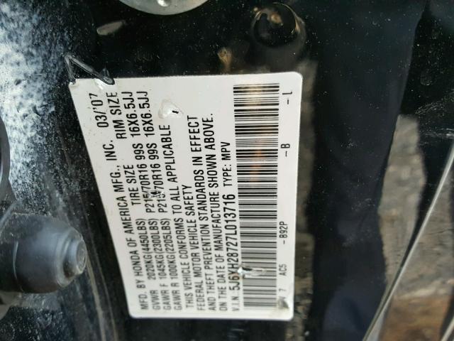 5J6YH28727L013716 - 2007 HONDA ELEMENT EX BLACK photo 10