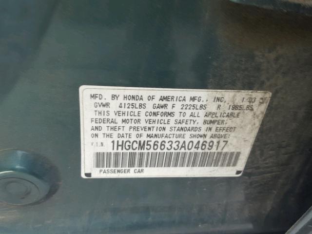 1HGCM56633A046917 - 2003 HONDA ACCORD EX GREEN photo 10