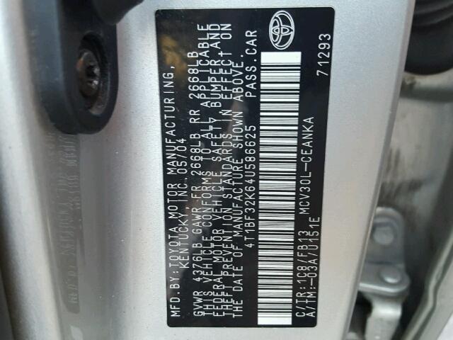 4T1BF32K64U586625 - 2004 TOYOTA CAMRY LE SILVER photo 10