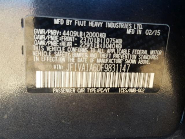 JF1VA1A60F9831147 - 2015 SUBARU WRX BLUE photo 10