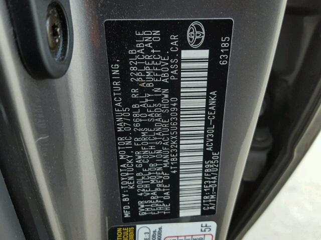 4T1BE32KX5U630940 - 2005 TOYOTA CAMRY LE 灰色 照片 10