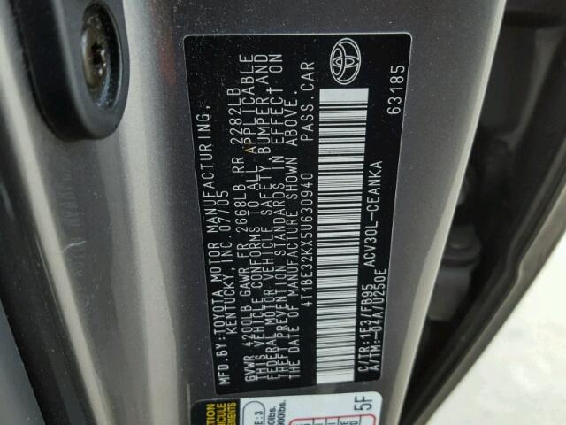 4T1BE32KX5U630940 - 2005 TOYOTA CAMRY LE GRAY photo 10