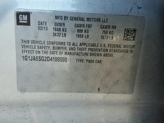 1G1JA6SG2D4188090 - 2013 CHEVROLET SONIC LS SILVER photo 10