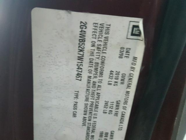 2G4WB52K7W1547467 - 1998 BUICK REGAL LS 勃艮第红 照片 10