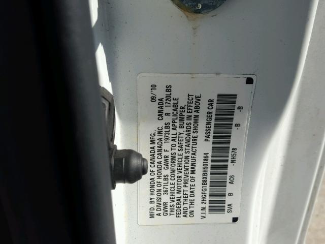 2HGFG1B8XBH501864 - 2011 HONDA CIVIC EX 白色 照片 10