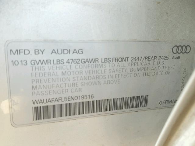 WAUAFAFL5EN019516 - 2014 AUDI A4 PREMIUM SILVER photo 10