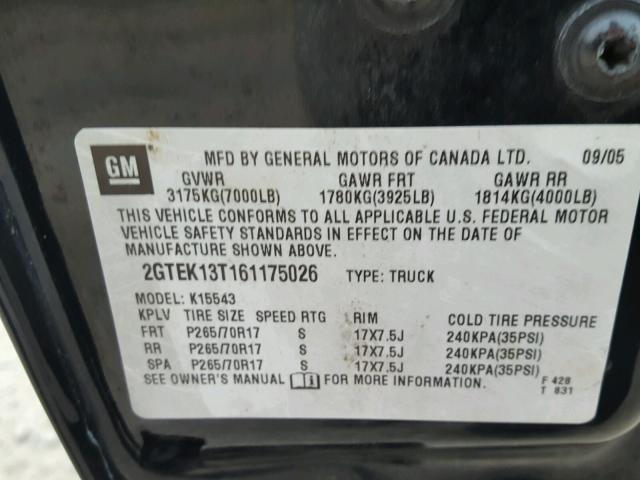 2GTEK13T161175026 - 2006 GMC NEW SIERRA BLACK photo 10