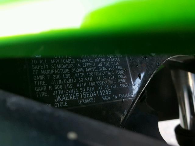 JKAEXEF15EDA14245 - 2014 KAWASAKI EX650 F GREEN photo 10