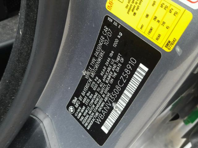 WBANV13508CZ58910 - 2008 BMW 528 XI GRAY photo 10