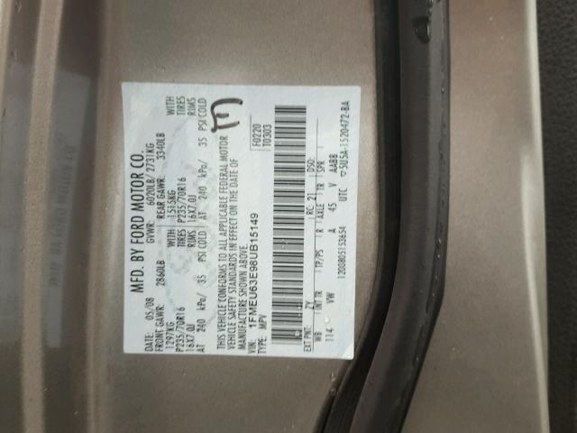 1FMEU63E98UB15149 - 2008 FORD EXPLORER X GRAY photo 10