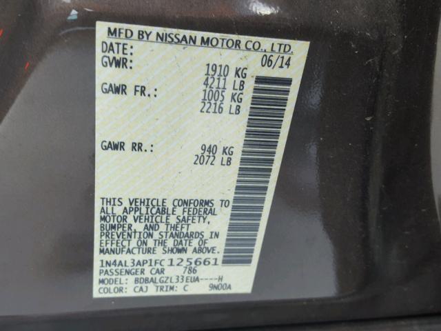 1N4AL3AP1FC125661 - 2015 NISSAN ALTIMA 2.5 BROWN photo 10