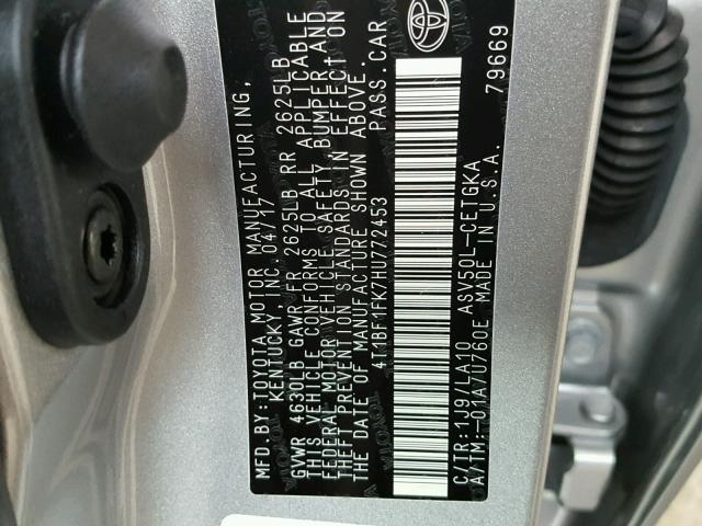 4T1BF1FK7HU772453 - 2017 TOYOTA CAMRY LE SILVER photo 10