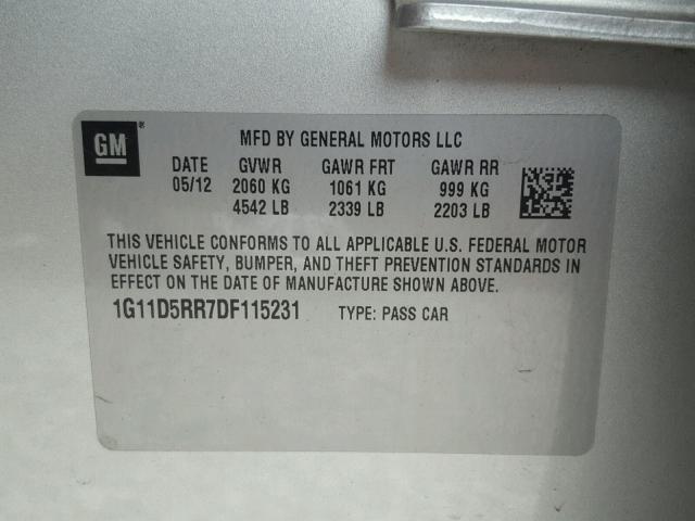 1G11D5RR7DF115231 - 2013 CHEVROLET MALIBU 1LT SILVER photo 10