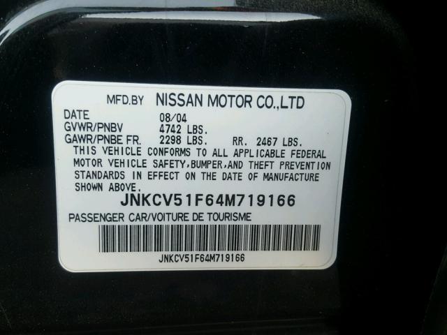 JNKCV51F64M719166 - 2004 INFINITI G35 BLACK photo 10