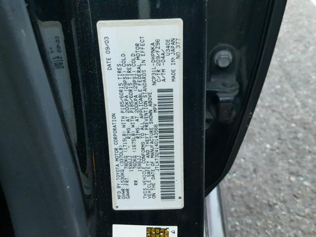 JTLKT324140143566 - 2004 TOYOTA SCION XB შავი ფოტო 10