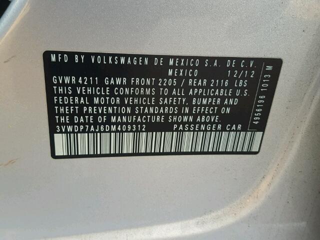 3VWDP7AJ6DM409312 - 2013 VOLKSWAGEN JETTA SE SILVER photo 10