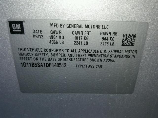 1G11B5SA1DF148512 - 2013 CHEVROLET MALIBU LS Gümüş foto 10