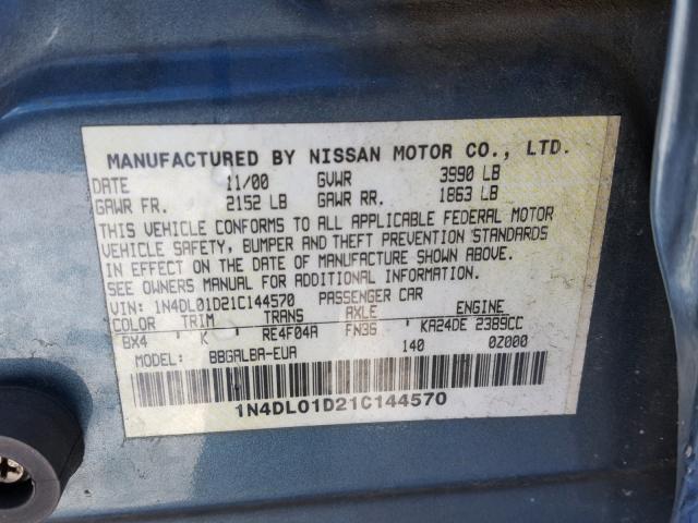 1N4DL01D21C144570 - 2001 NISSAN ALTIMA XE BLUE photo 10