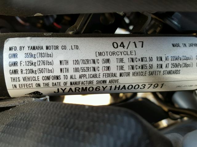 JYARM06Y1HA003791 - 2017 YAMAHA FZ07 C BLACK photo 10