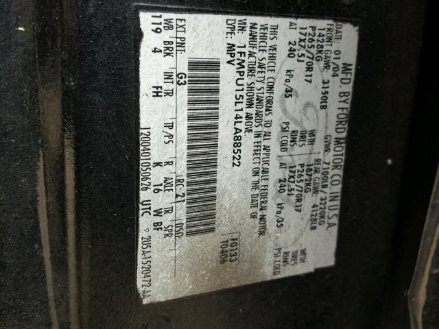 1FMPU15L14LA88522 - 2004 FORD EXPEDITION BLACK photo 10