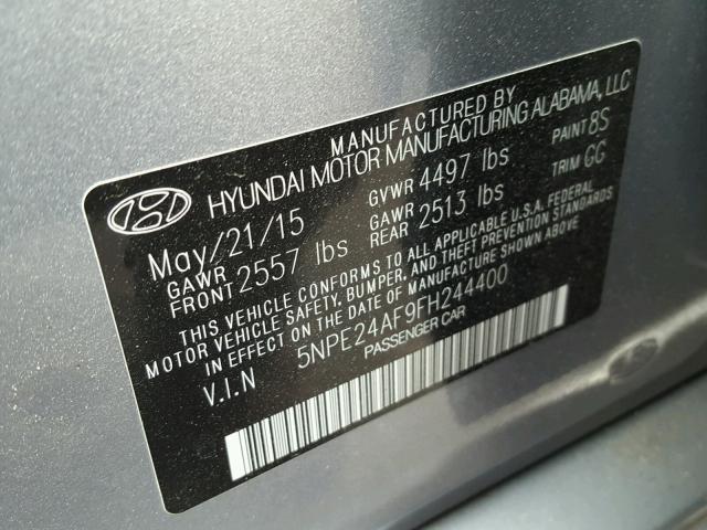 5NPE24AF9FH244400 - 2015 HYUNDAI SONATA SE SILVER photo 10