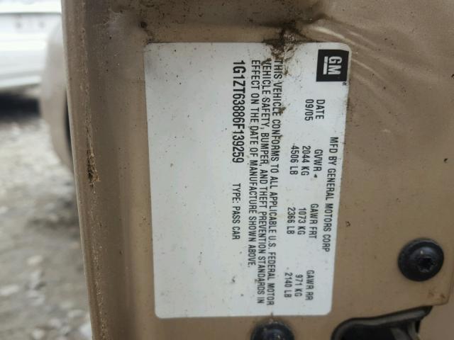 1G1ZT63886F139259 - 2006 CHEVROLET MALIBU MAX TAN photo 10