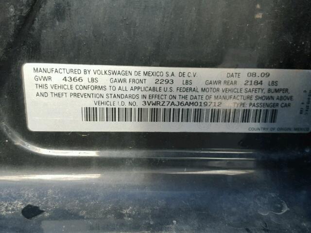 3VWRZ7AJ6AM019712 - 2010 VOLKSWAGEN JETTA SE 黑色 照片 10