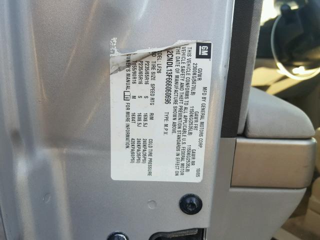 2CNDL13F666060696 - 2006 CHEVROLET EQUINOX LS GRAY photo 10