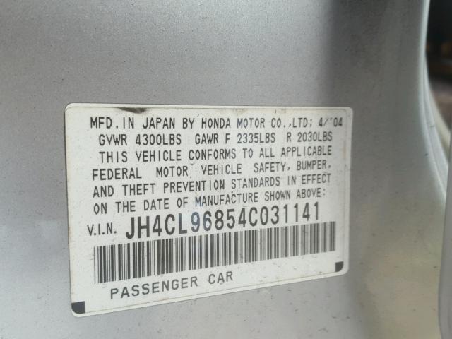 JH4CL96854C031141 - 2004 ACURA TSX SILVER photo 10