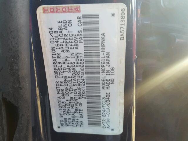 JTKKT624740066577 - 2004 TOYOTA SCION XA BLUE photo 10