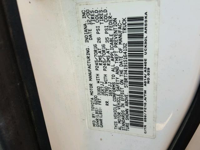 5TBRT34191S164132 - 2001 TOYOTA TUNDRA ACC WHITE photo 10