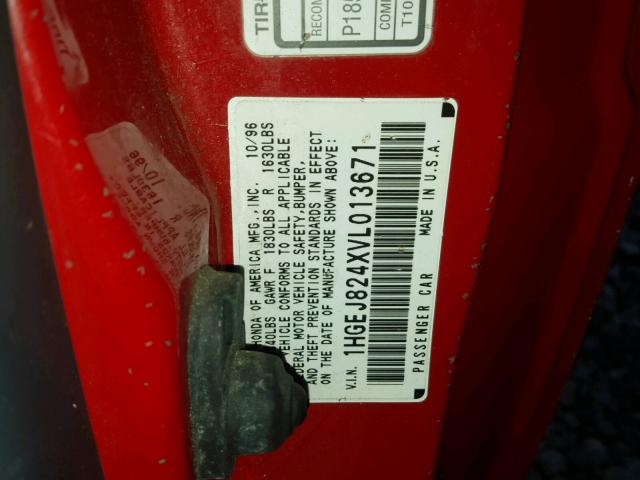 1HGEJ824XVL013671 - 1997 HONDA CIVIC EX RED photo 10