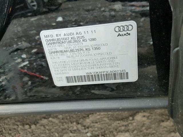 WA1DKAFP3CA062345 - 2012 AUDI Q5 PREMIUM BLACK photo 10