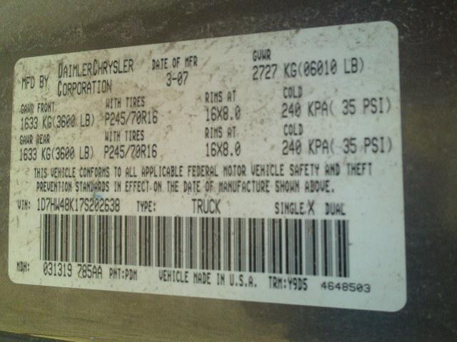 1D7HW48K17S202638 - 2007 DODGE DAKOTA QUA GRAY photo 10