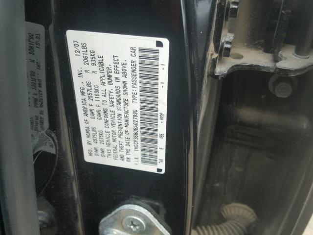 1HGCP36808A027990 - 2008 HONDA ACCORD EXL BLACK photo 10