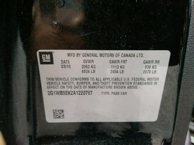 2G1WB5EK2A1220797 - 2010 CHEVROLET IMPALA LT BLACK photo 10