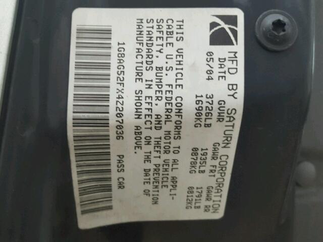 1G8AG52FX4Z207036 - 2004 SATURN ION LEVEL GRAY photo 10