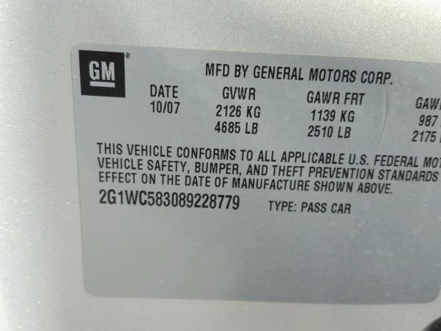 2G1WC583089228779 - 2008 CHEVROLET IMPALA LT TAN photo 10