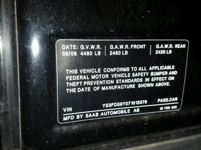 YS3FD59Y071013378 - 2007 SAAB 9-3 2.0T GRAY photo 10