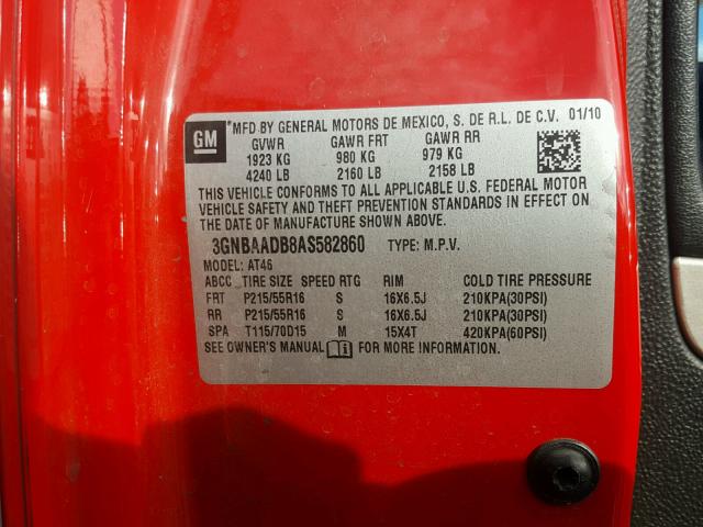 3GNBAADB8AS582860 - 2010 CHEVROLET HHR LS Rojo foto 10
