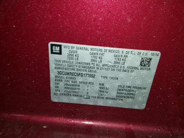 3GCUKREC9FG171692 - 2015 CHEVROLET SILVERADO MAROON photo 10