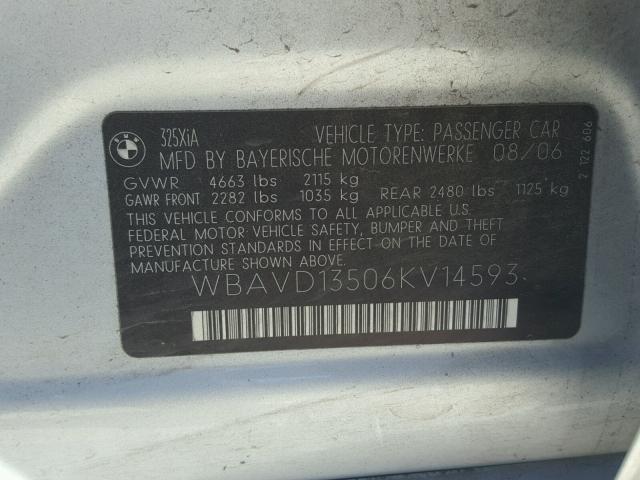 WBAVD13506KV14593 - 2006 BMW 325 XI SILVER photo 10